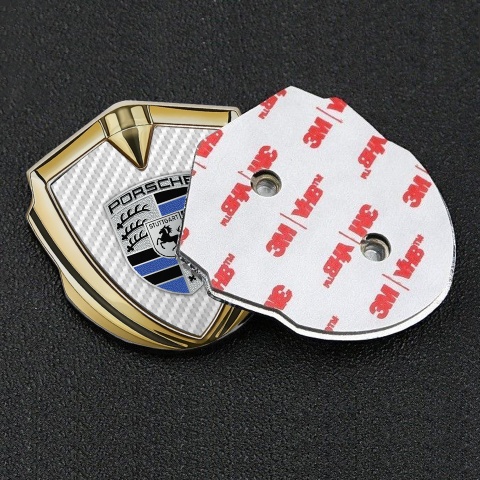 Porsche Tuning Emblem Self Adhesive Gold White Carbon Blue Details