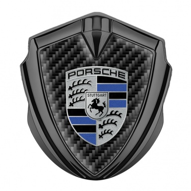 Porsche Fender Metal Domed Emblem Graphite Black Carbon Blue Segments