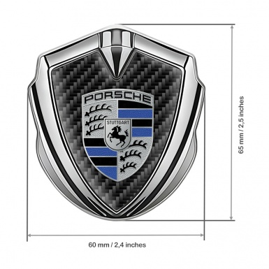 Porsche Fender Metal Domed Emblem Silver Black Carbon Blue Segments