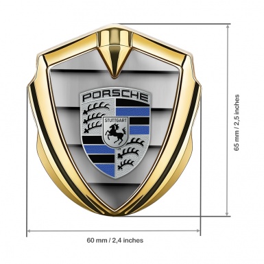 Porsche Trunk Emblem Badge Gold Steel Shutter Navy Blue Elements