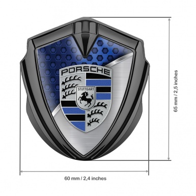Porsche Bodyside Domed Emblem Graphite Zodiac Blue Half Metal Plate Design