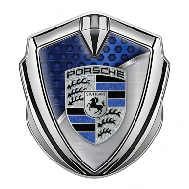 Porsche Bodyside Domed Emblem Silver Zodiac Blue Half Metal Plate Design