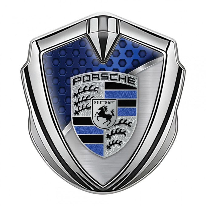 Porsche Bodyside Domed Emblem Silver Zodiac Blue Half Metal Plate Design