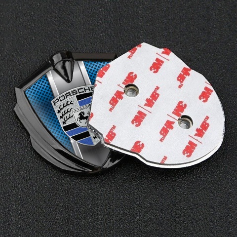 Porsche Fender Emblem Badge Graphite Persian Blue Mesh Steel Pilon Motif