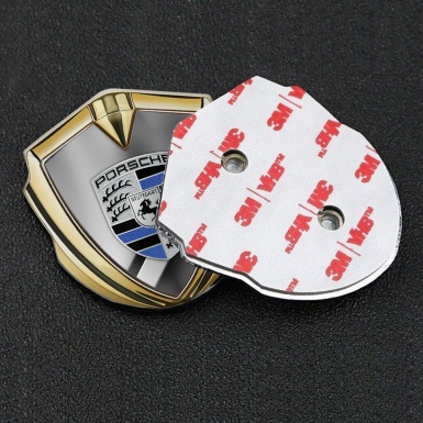 Porsche Bodyside Badge Self Adhesive Gold Horizontal Plates Blue Elements