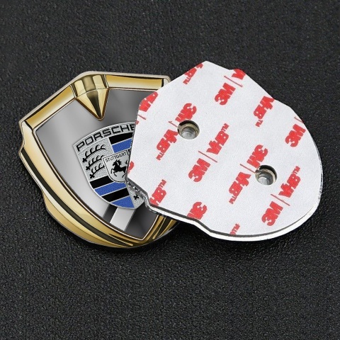 Porsche Bodyside Badge Self Adhesive Gold Horizontal Plates Blue Elements