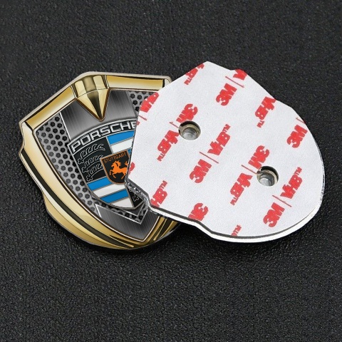 Porsche Trunk Emblem Badge Gold Grey Honeycomb Blue Elements Crest