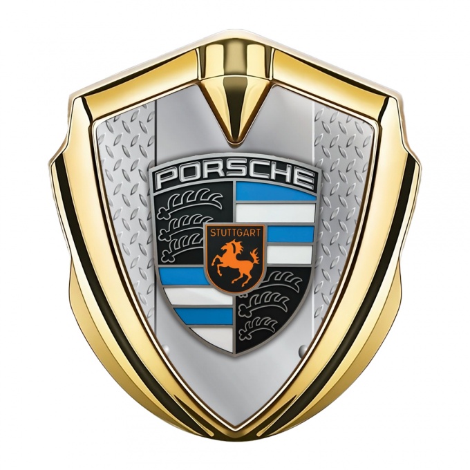 Porsche Self Adhesive Bodyside Emblem Gold Industrial Plate Blue Elements