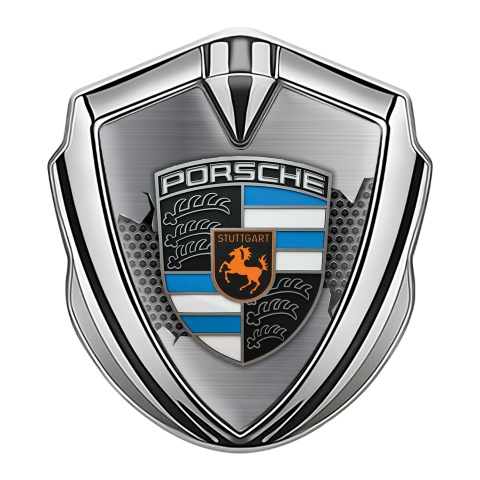 Porsche Bodyside Badge Self Adhesive Silver Grey Hex Torn Metal Plate