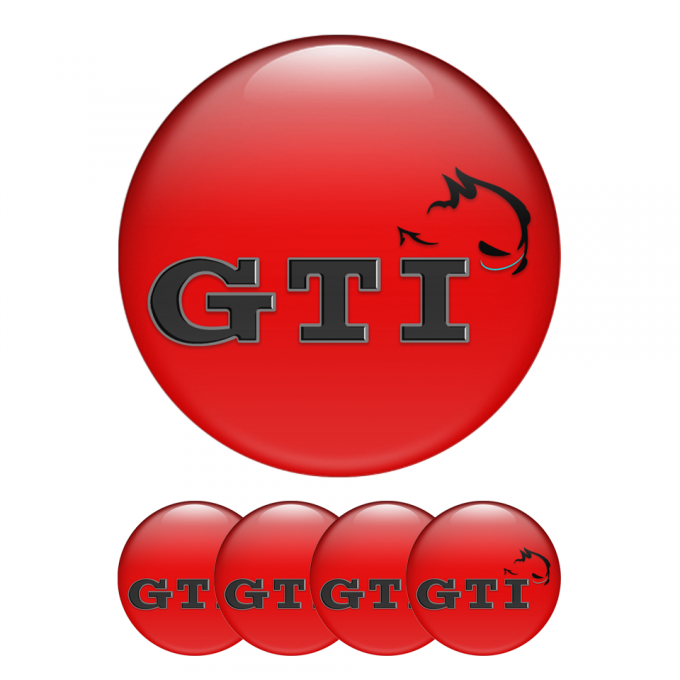 VW GTI Volkswagen Domed Stickers Wheel Center Cap Red