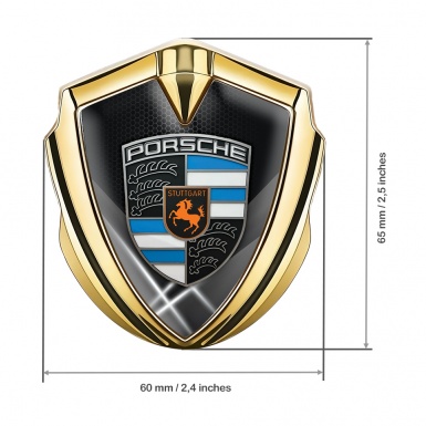 Porsche Tuning Emblem Self Adhesive Gold Light Hex Blue Elements Crest