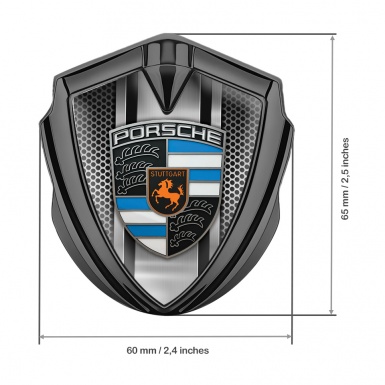 Porsche Metal Emblem Self Adhesive Graphite Steel Grate Blue Elements Crest