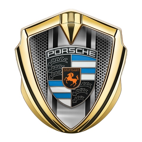Porsche Metal Emblem Self Adhesive Gold Steel Grate Blue Elements Crest