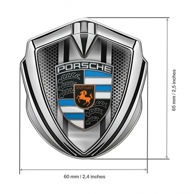 Porsche Metal Emblem Self Adhesive Silver Steel Grate Blue Elements Crest