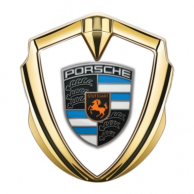 Porsche Bodyside Badge Self Adhesive Gold White Base Blue Segments