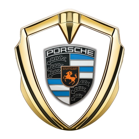 Porsche Bodyside Badge Self Adhesive Gold White Base Blue Segments