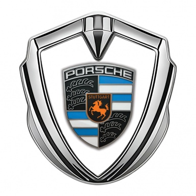 Porsche Bodyside Badge Self Adhesive Silver White Base Blue Segments