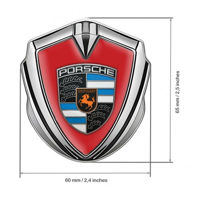 Porsche Tuning Emblem Self Adhesive Silver Red Base Blue Elements