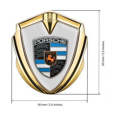 Porsche Metal Emblem Self Adhesive Gold Pastel Grey Blue Fragments