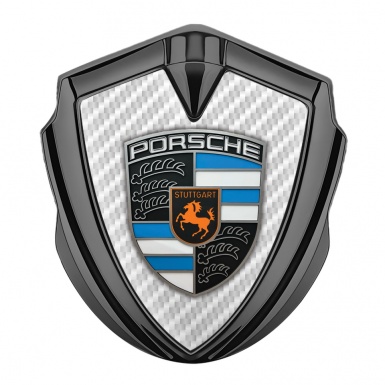 Porsche 3D Car Metal Domed Emblem Graphite White Carbon Blue Parts