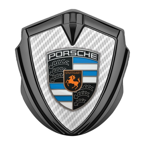 Porsche 3D Car Metal Domed Emblem Graphite White Carbon Blue Parts