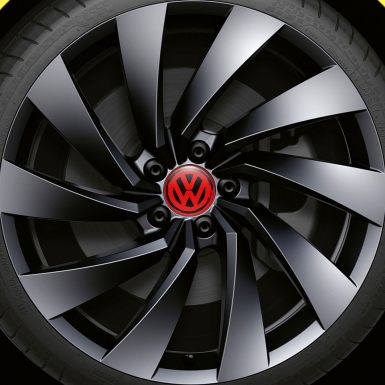 VW Volkswagen Domed Stickers Wheel Center Cap Red Brushed Style