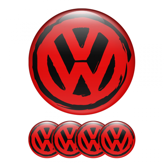 VW Volkswagen Domed Stickers Wheel Center Cap Red Brushed Style