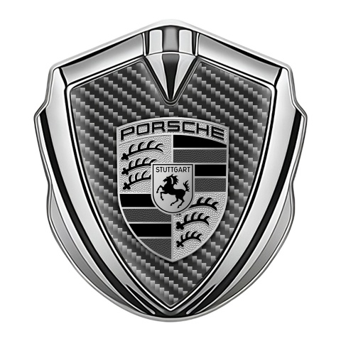 Porsche Tuning Emblem Self Adhesive Silver Dark Carbon Greyscale Crest