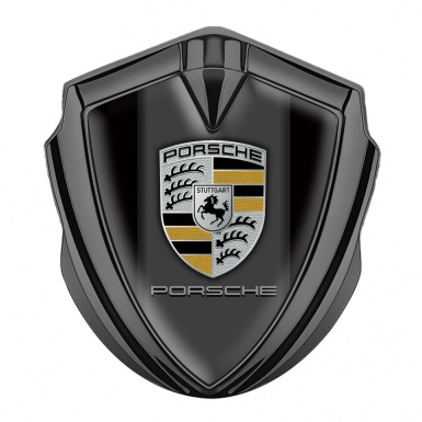 Porsche Trunk Metal Emblem Badge Graphite Black Grey Base Brass Color