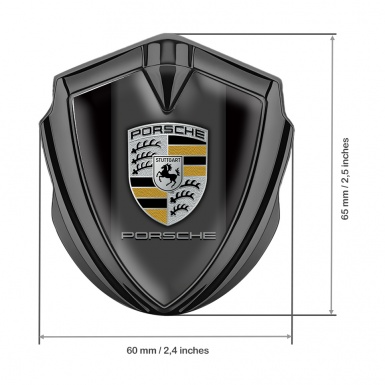 Porsche Trunk Metal Emblem Badge Graphite Black Grey Base Brass Color
