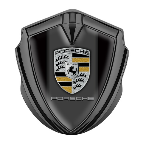 Porsche Trunk Metal Emblem Badge Graphite Black Grey Base Brass Color