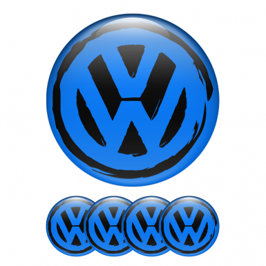 VW Volkswagen Wheel Center Caps Emblem 3D Blue Brushed Style