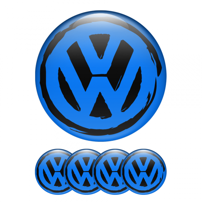 VW Volkswagen Wheel Center Caps Emblem 3D Blue Brushed Style