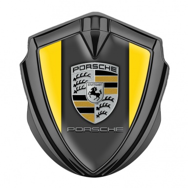 Porsche Metal Emblem Self Adhesive Graphite Yellow Base Sandy Elements