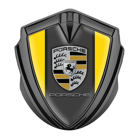 Porsche Metal Emblem Self Adhesive Graphite Yellow Base Sandy Elements