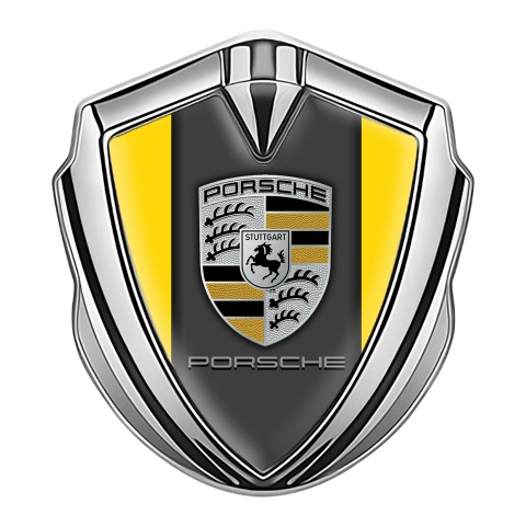 Porsche Metal Emblem Self Adhesive Silver Yellow Base Sandy Elements