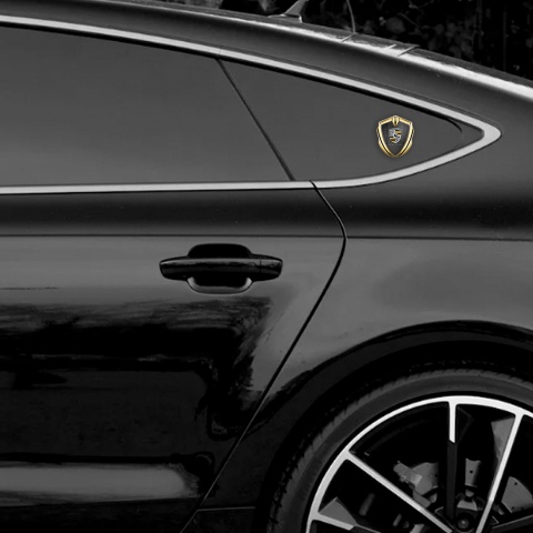 Porsche Bodyside Domed Emblem Gold Dark Grate Pilon Sandy Motif