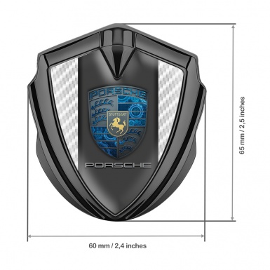 Porsche Bodyside Domed Emblem Graphite White Carbon Blue Cogs Motif