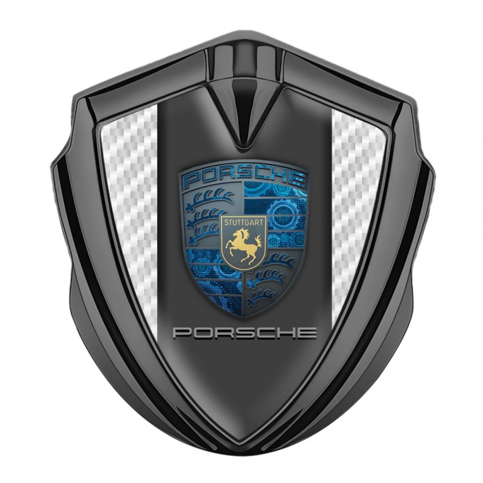 Porsche Bodyside Domed Emblem Graphite White Carbon Blue Cogs Motif