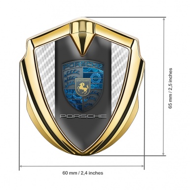 Porsche Bodyside Domed Emblem Gold White Carbon Blue Cogs Motif