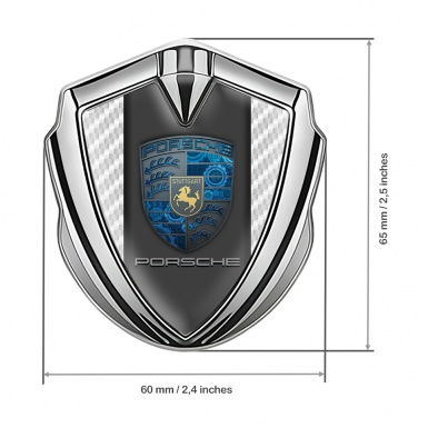 Porsche Bodyside Domed Emblem Silver White Carbon Blue Cogs Motif
