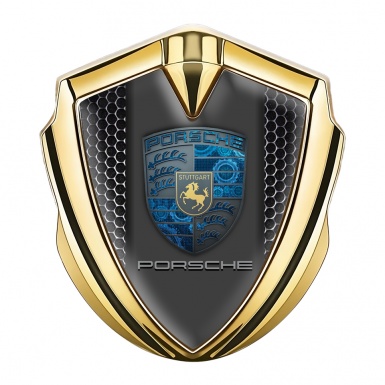 Porsche Bodyside Domed Emblem Gold Onyx Grate Mechanical Cogs Motif