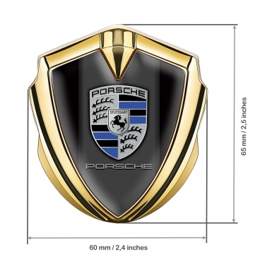Porsche Metal Emblem Self Adhesive Gold Black Base Marine Color Crest