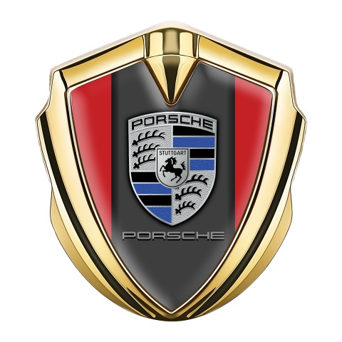 Porsche Bodyside Badge Self Adhesive Gold Red Base Blue Elements Motif