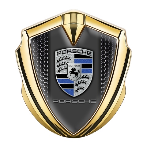 Porsche Bodyside Domed Emblem Gold Onyx Mesh Blue Segment Version