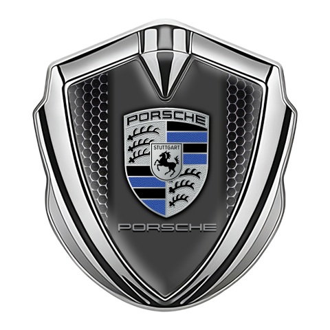 Porsche Bodyside Domed Emblem Silver Onyx Mesh Blue Segment Version