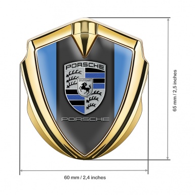 Porsche Bodyside Badge Self Adhesive Gold Blue Base Denim Color Crest