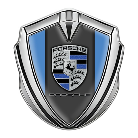 Porsche Bodyside Badge Self Adhesive Silver Blue Base Denim Color Crest
