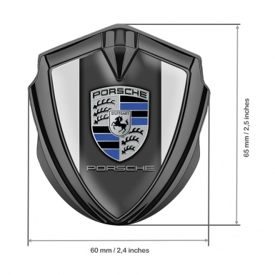 Porsche Tuning Emblem Self Adhesive Graphite Grey Base Blue Elements Design