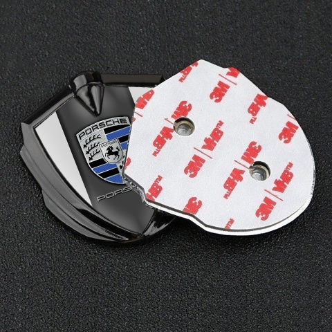 Porsche Tuning Emblem Self Adhesive Graphite Grey Base Blue Elements Design